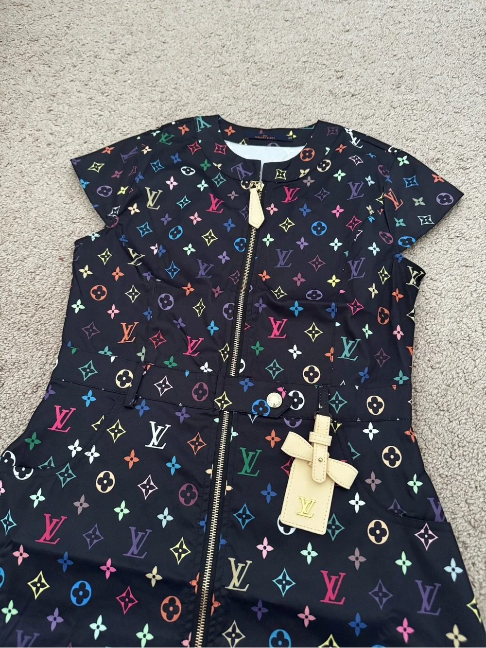 Black Multicolor Logo Zip-Front Dress